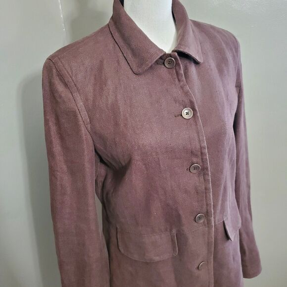 Gap Coat Womens Size 6 Brown Linen Button Up Lightweight Midi Jacket *READ* - Picture 4 of 14
